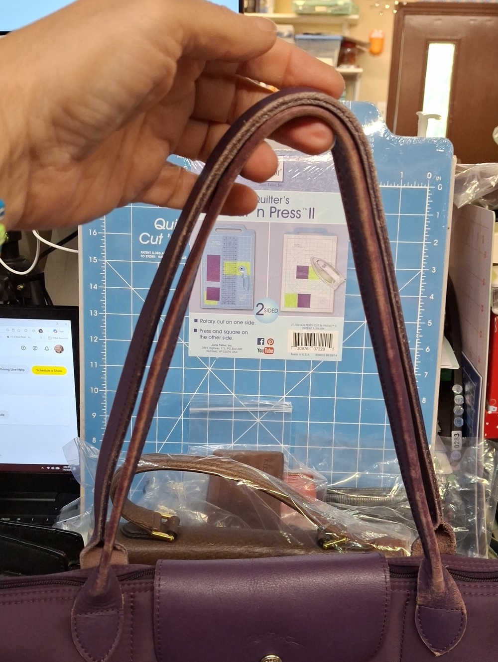 Longchamp Purple Nylon Tote with Leather Trim Preloved - Picture 2 of 16